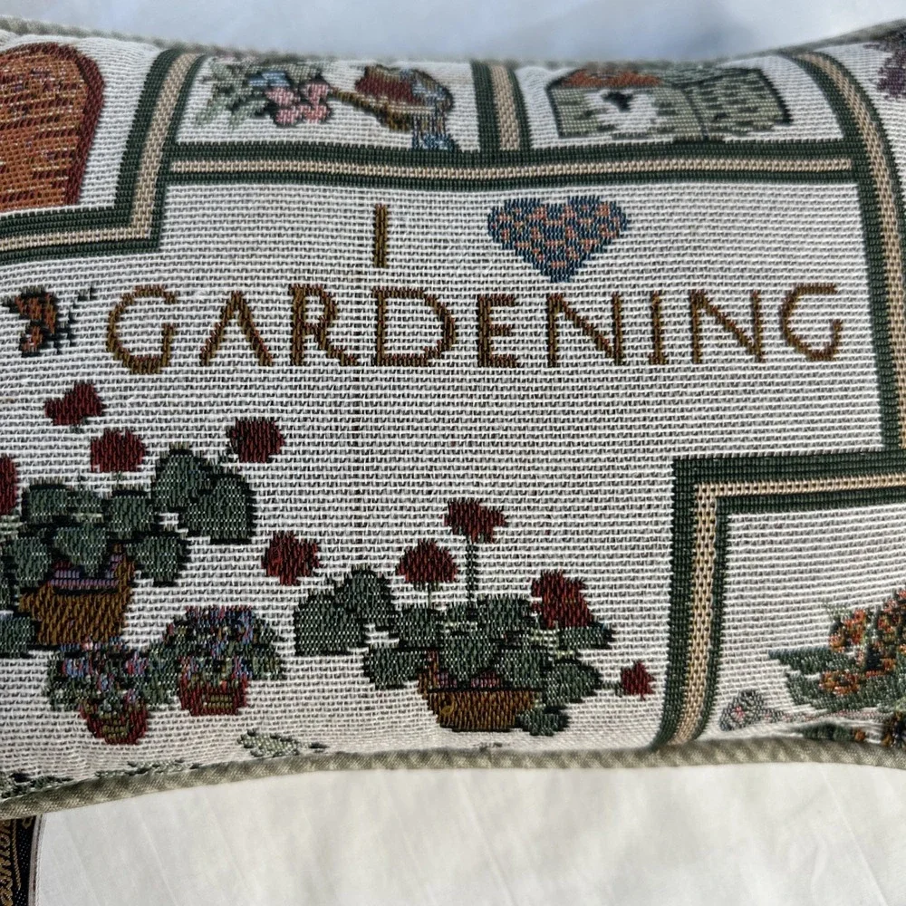 I Love Gardening Tapestry Pillow VTG Country Farmhouse Rustic Charm 12 X 9 Nana‎